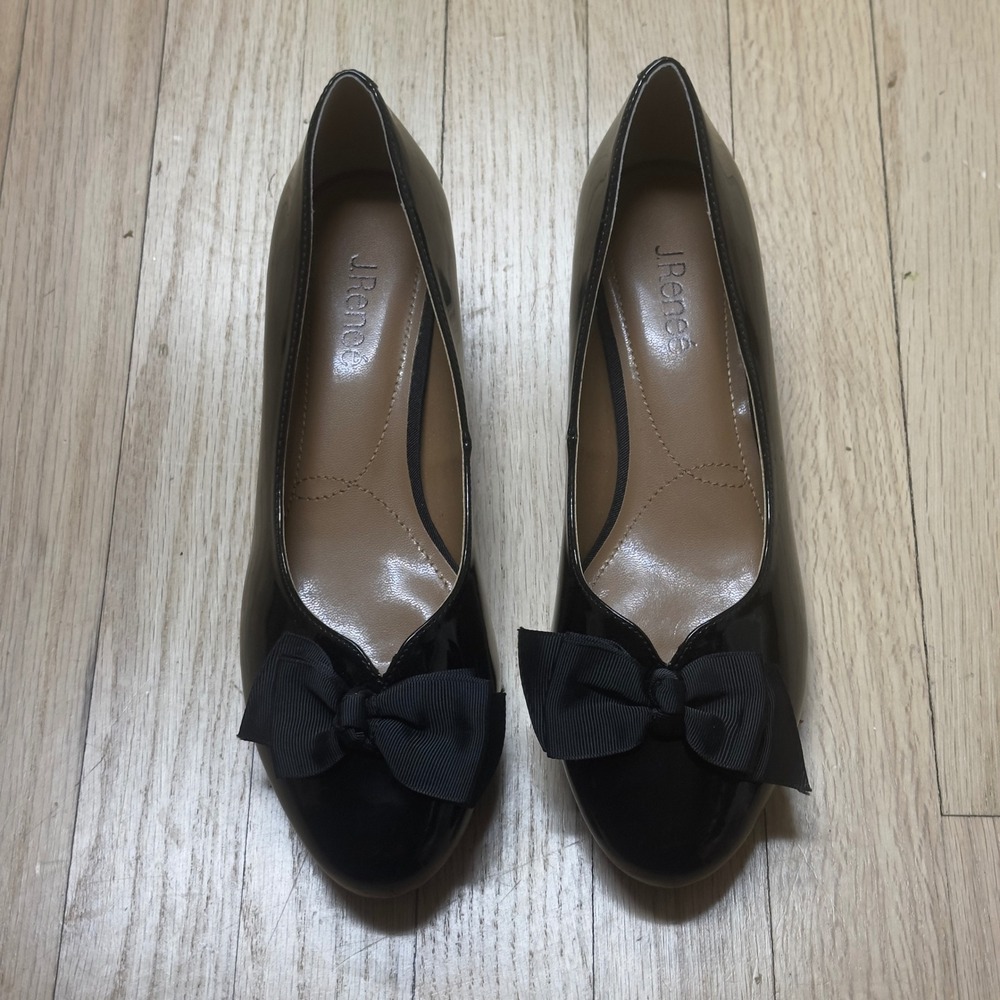 J Renee Black Patent Bow Ballet Flats Women's Size 9.5 M‎